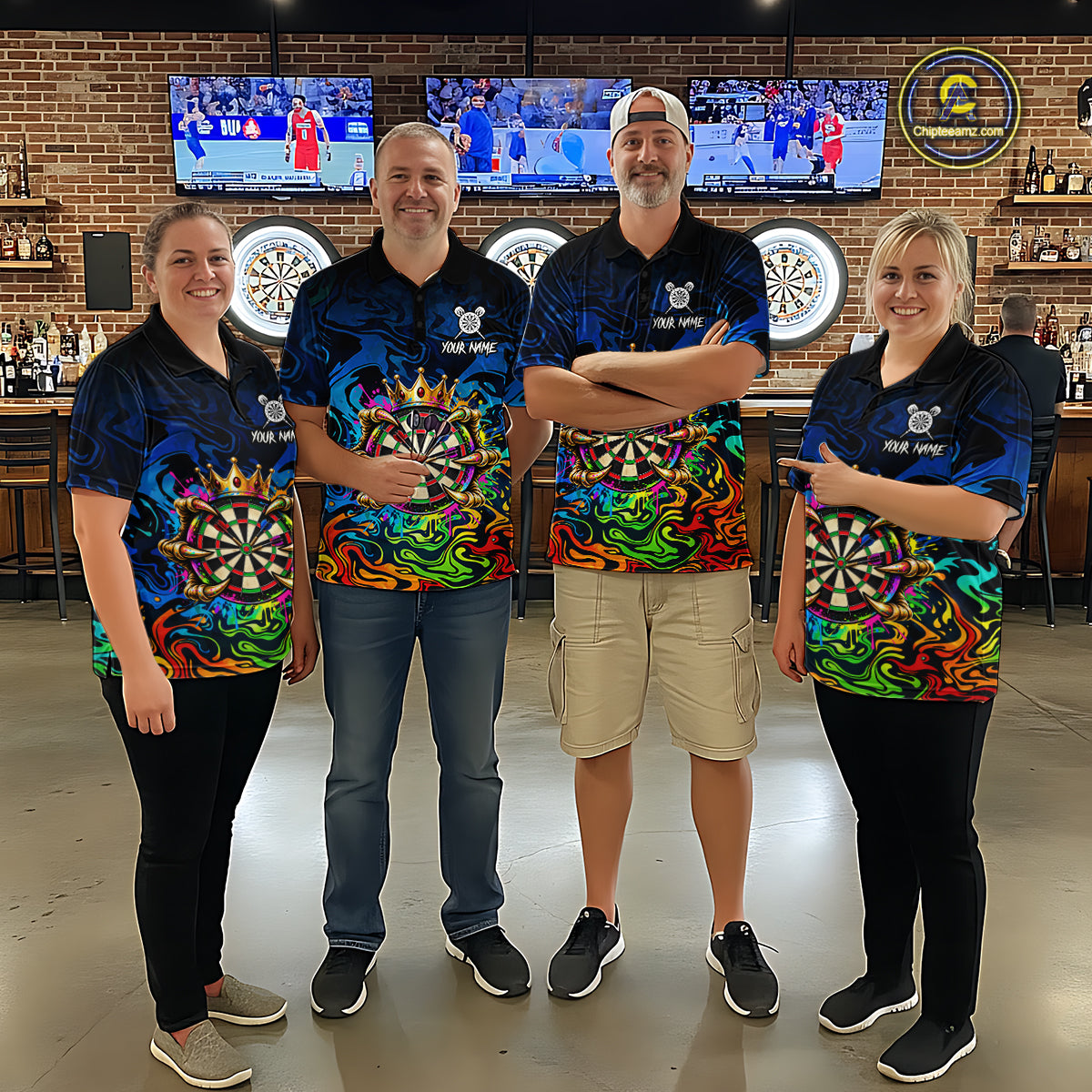 Skeleton Crown Dartboard Darts Shirt For Men Custom Name Colorful Splatter Darts Team Jersey NYN4617