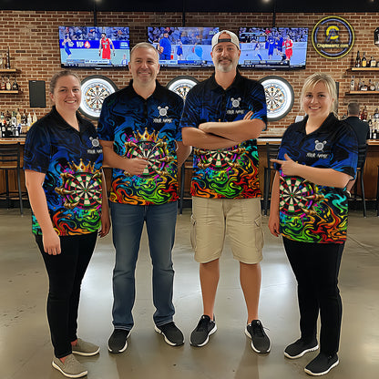 Skeleton Crown Dartboard Darts Shirt For Men Custom Name Colorful Splatter Darts Team Jersey NYN4617