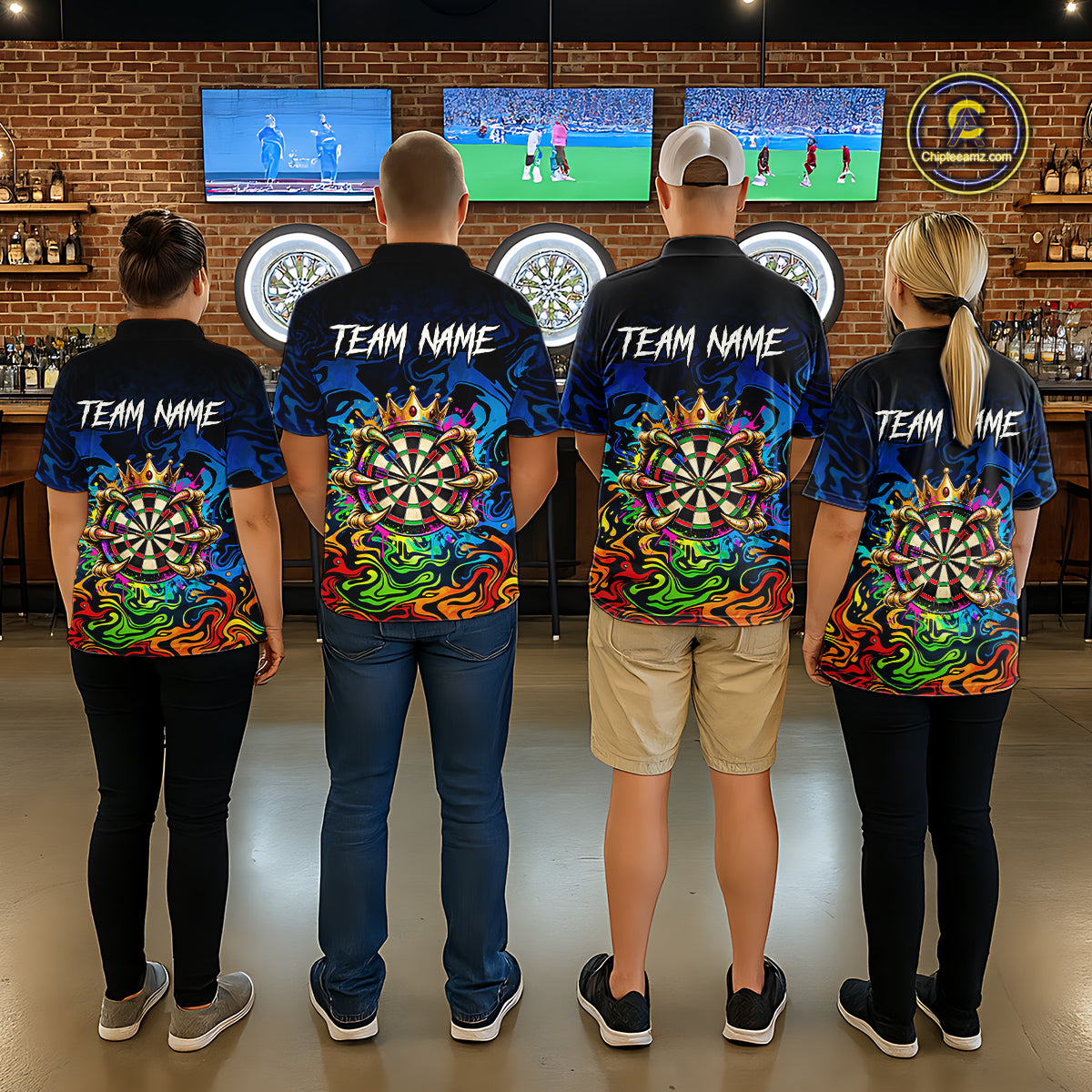 Skeleton Crown Dartboard Darts Shirt For Men Custom Name Colorful Splatter Darts Team Jersey NYN4617