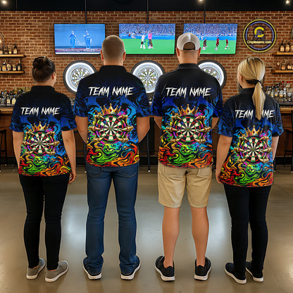 Skeleton Crown Dartboard Darts Shirt For Men Custom Name Colorful Splatter Darts Team Jersey NYN4617