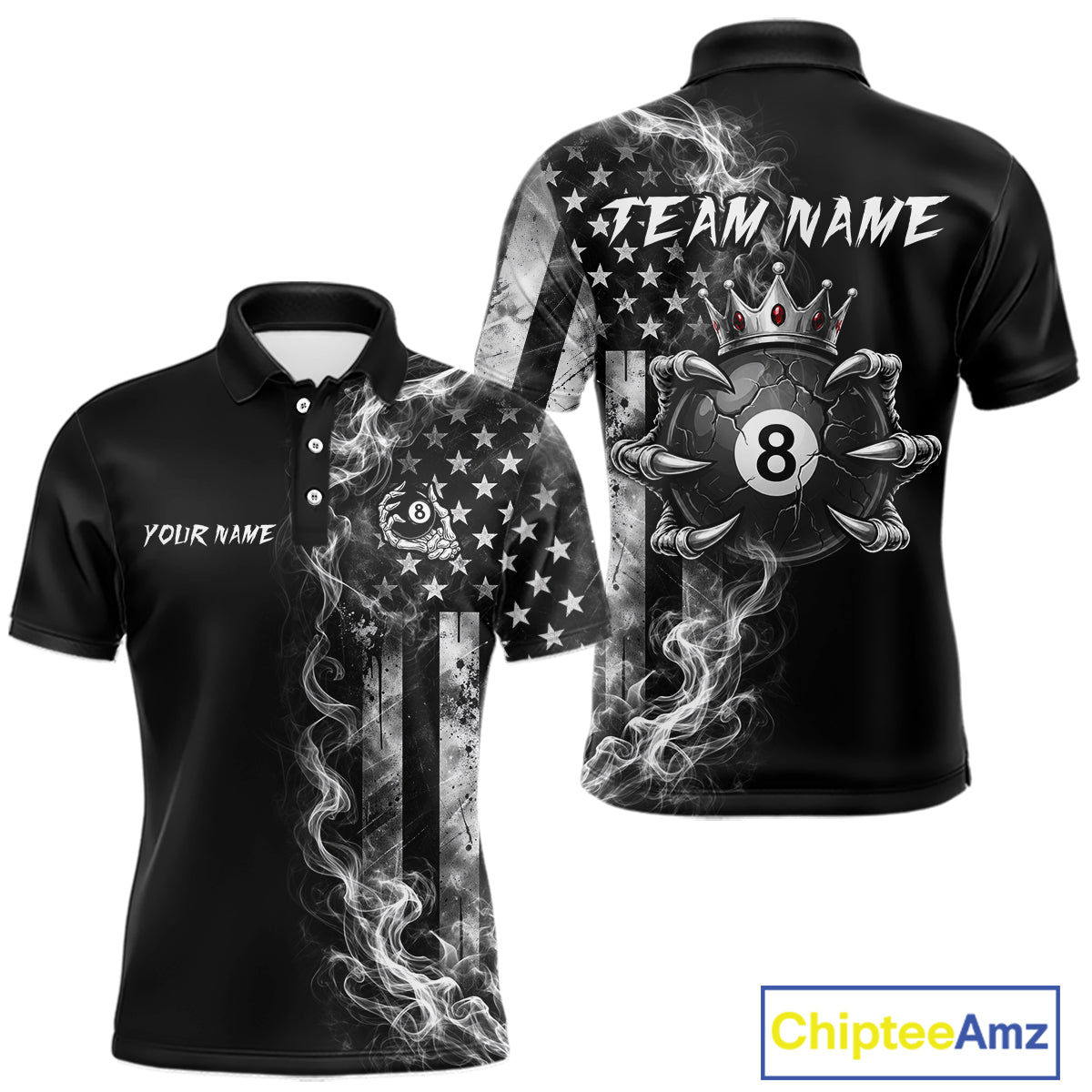 Smoke American Flag Billiard Pool Shirt For Men Custom Skeleton 8 Ball Pool Team Appeal NYN4619