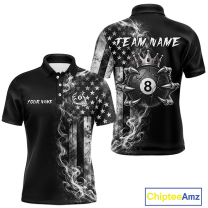 Smoke American Flag Billiard Pool Shirt For Men Custom Skeleton 8 Ball Pool Team Appeal NYN4619