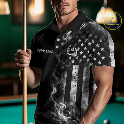 Smoke American Flag Billiard Pool Shirt For Men Custom Skeleton 8 Ball Pool Team Appeal NYN4619