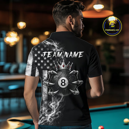 Smoke American Flag Billiard Pool Shirt For Men Custom Skeleton 8 Ball Pool Team Appeal NYN4619