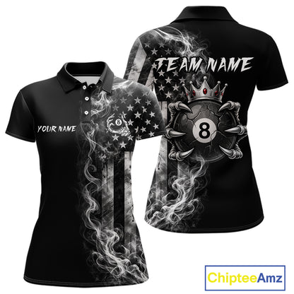 Smoke American Flag Billiard Pool Shirt For Women Custom Skeleton 8 Ball Pool Team Appeal NYN4619