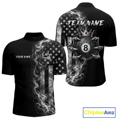 Smoke American Flag Billiard Pool Shirt For Men Custom Skeleton 8 Ball Pool Team Appeal NYN4619