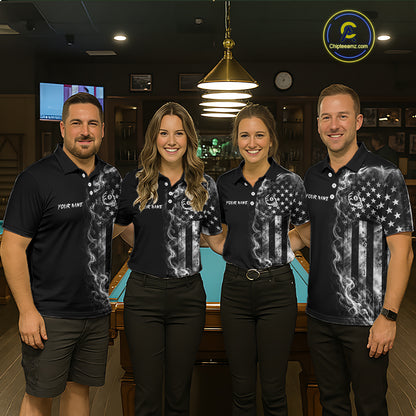 Smoke American Flag Billiard Pool Shirt For Men Custom Skeleton 8 Ball Pool Team Appeal NYN4619