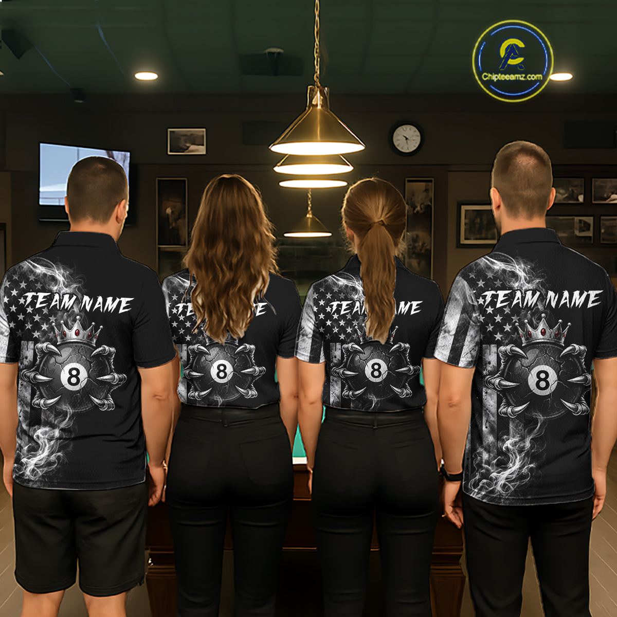 Smoke American Flag Billiard Pool Shirt For Men Custom Skeleton 8 Ball Pool Team Appeal NYN4619