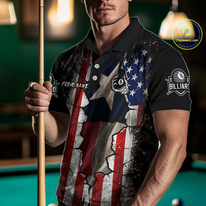 Texas Flag Billiard Pool Shirt For Men Custom Skeleton 8 Ball Pool Team USA Patriotic Appeal NYN4620