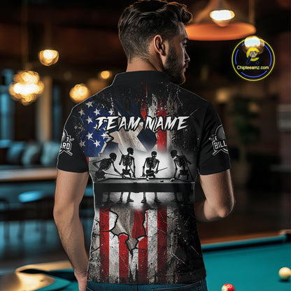 Texas Flag Billiard Pool Shirt For Men Custom Skeleton 8 Ball Pool Team USA Patriotic Appeal NYN4620