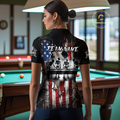 Texas Flag Billiard Pool Shirt For Women Custom Skeleton 8 Ball Pool Team USA Patriotic Appeal NYN4620