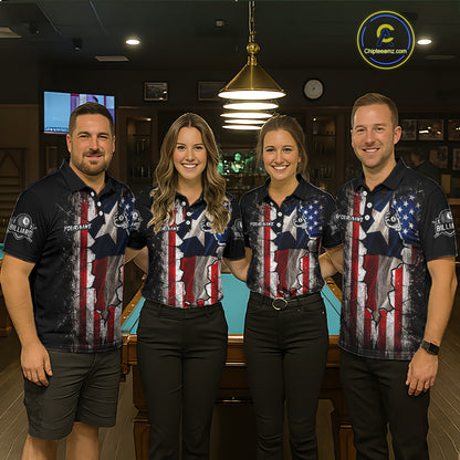 Texas Flag Billiard Pool Shirt For Men Custom Skeleton 8 Ball Pool Team USA Patriotic Appeal NYN4620