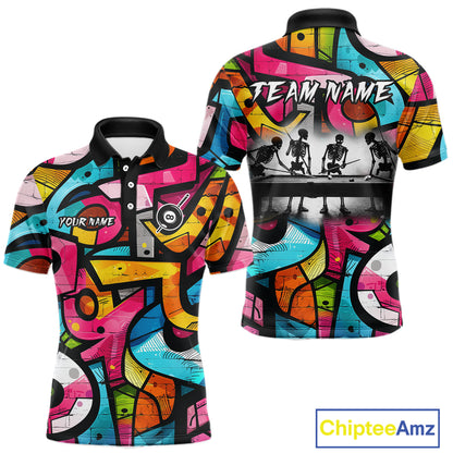 Colorful Graffiti Street Billiard Shirt For Men Custom Skeleton 8 Ball Pool Team Appeal NYN4621