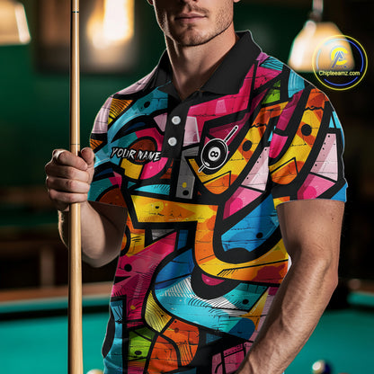 Colorful Graffiti Street Billiard Shirt For Men Custom Skeleton 8 Ball Pool Team Appeal NYN4621