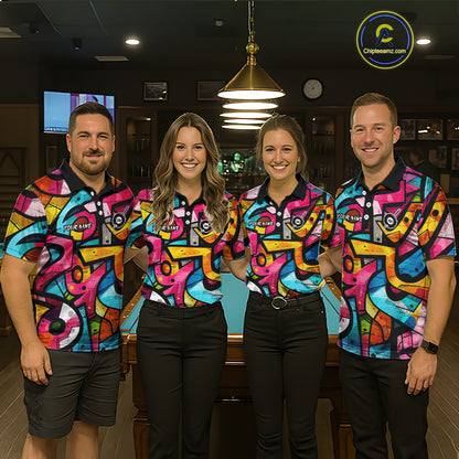 Colorful Graffiti Street Billiard Shirt For Men Custom Skeleton 8 Ball Pool Team Appeal NYN4621