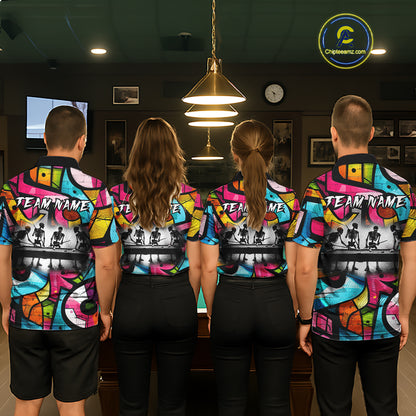 Colorful Graffiti Street Billiard Shirt For Men Custom Skeleton 8 Ball Pool Team Appeal NYN4621