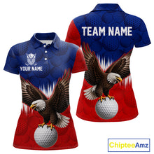 Load image into Gallery viewer, Red blue American flag eagle golf polo shirt for women patriotic golf jersey
