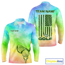 Load image into Gallery viewer, Rainbow tie dye golf polo long sleeve shirt for men colorful smoke golf team apparel
