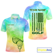 Load image into Gallery viewer, Rainbow tie dye golf shirt for men colorful smoke golf team apparel