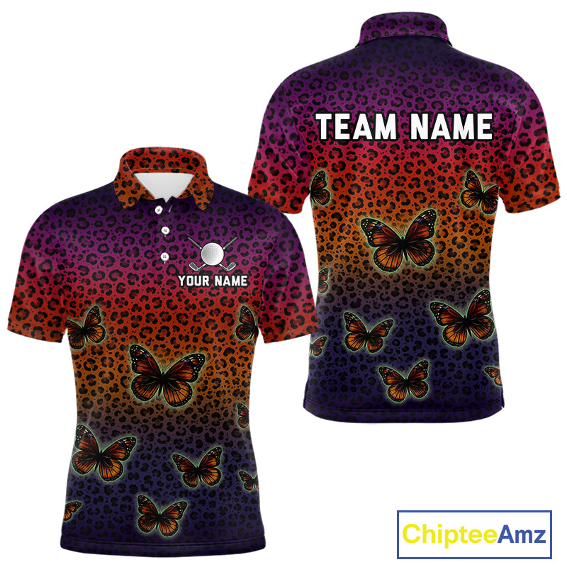 Mens Halloween Golf Polo Shirt Colorful Leopard Print Custom Butterfly Team Ladies Golf Tops NYN4229