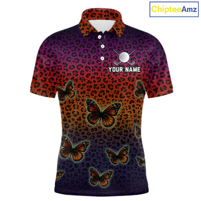 Mens Halloween Golf Polo Shirt Colorful Leopard Print Custom Butterfly Team Ladies Golf Tops NYN4229
