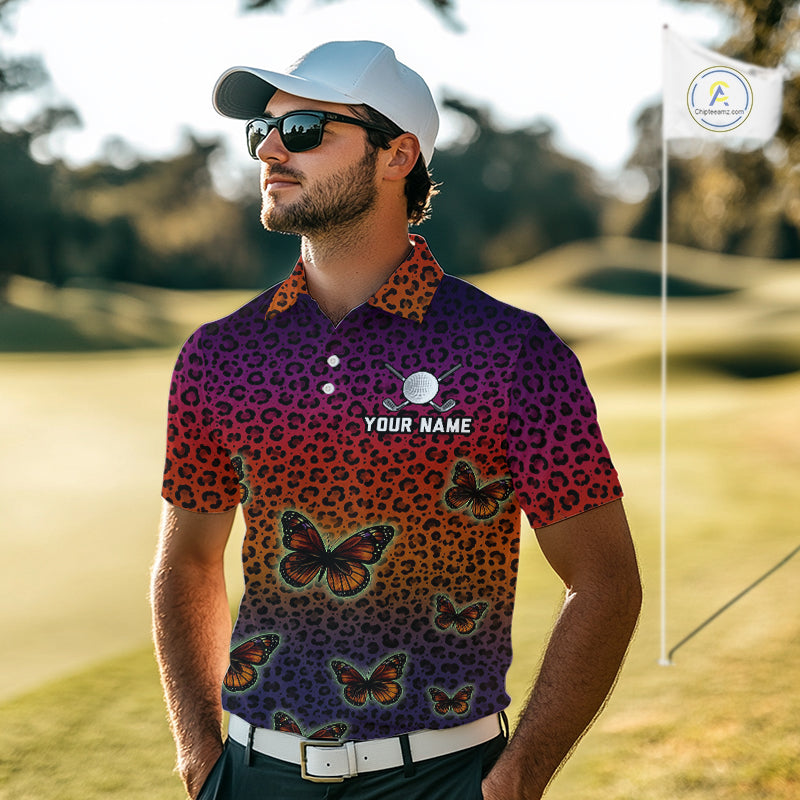 Mens Halloween Golf Polo Shirt Colorful Leopard Print Custom Butterfly Team Ladies Golf Tops NYN4229