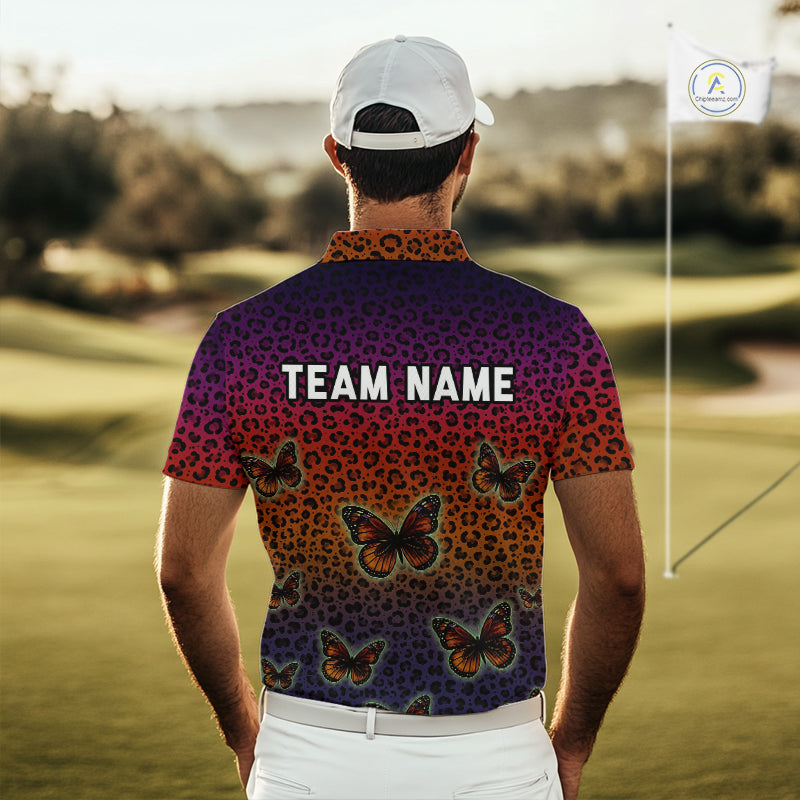 Mens Halloween Golf Polo Shirt Colorful Leopard Print Custom Butterfly Team Ladies Golf Tops NYN4229