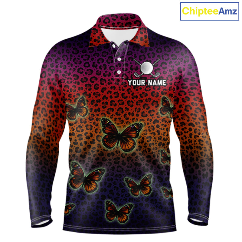 Mens Halloween Golf Polo Shirt Colorful Leopard Print Custom Butterfly Team Ladies Golf Tops NYN4229