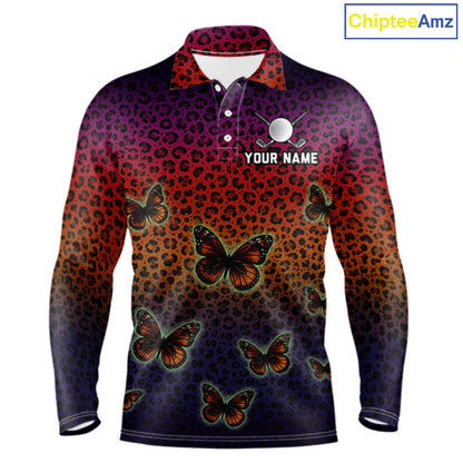 Mens Halloween Golf Polo Shirt Colorful Leopard Print Custom Butterfly Team Ladies Golf Tops NYN4229
