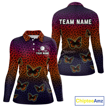 Womens Halloween Golf Polo Shirt Colorful Leopard Print Custom Butterfly Team Ladies Golf Tops NYN4229
