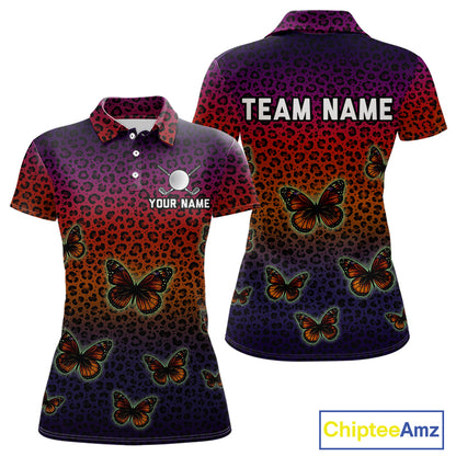 Womens Halloween Golf Polo Shirt Colorful Leopard Print Custom Butterfly Team Ladies Golf Tops NYN4229