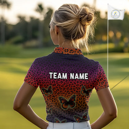 Womens Halloween Golf Polo Shirt Colorful Leopard Print Custom Butterfly Team Ladies Golf Tops NYN4229