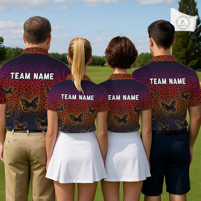 Mens Halloween Golf Polo Shirt Colorful Leopard Print Custom Butterfly Team Ladies Golf Tops NYN4229