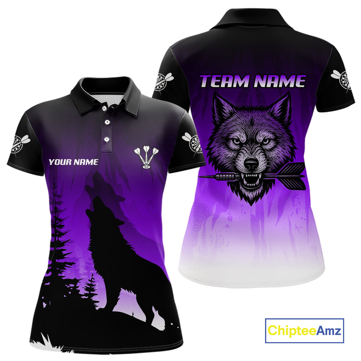 Personalized Wolf-Head Dart Arrows Purple Dart Polo Shirt For Women Dart Team Jerseys NYN2283