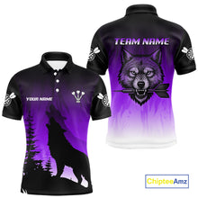 Load image into Gallery viewer, Personalized Wolf-Head Dart Arrows Purple Dart Polo Shirt For Men Dart Team Jerseys NYN2283