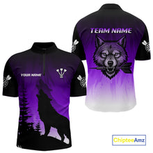 Load image into Gallery viewer, Personalized Wolf-Head Dart Arrows Purple Dart Quarter-Zip Shirt For Men Dart Team Jerseys NYN2283