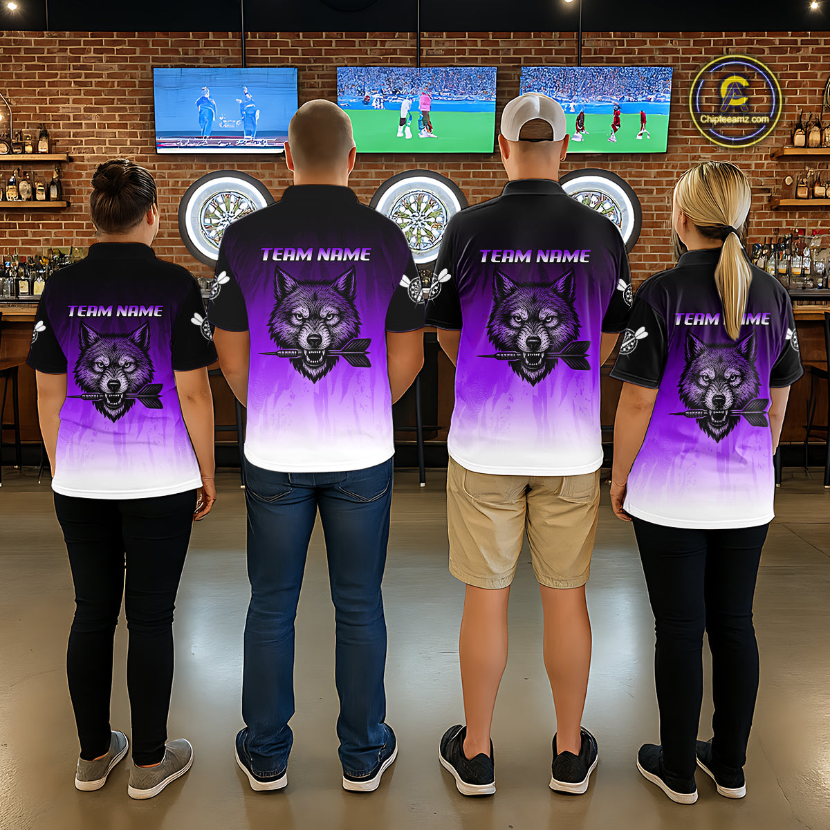 Personalized Wolf-Head Dart Arrows Purple Dart Quarter-Zip Shirt For Women Dart Team Jerseys NYN2283