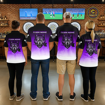 Personalized Wolf-Head Dart Arrows Purple Dart Quarter-Zip Shirt For Women Dart Team Jerseys NYN2283