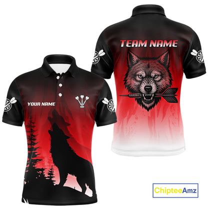 Personalized Wolf-Head Dart Arrows Red Dart Polo Shirt For Men Dart Team Jerseys NYN2284
