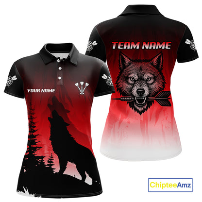 Personalized Wolf-Head Dart Arrows Red Dart Polo Shirt For Women Dart Team Jerseys NYN2284