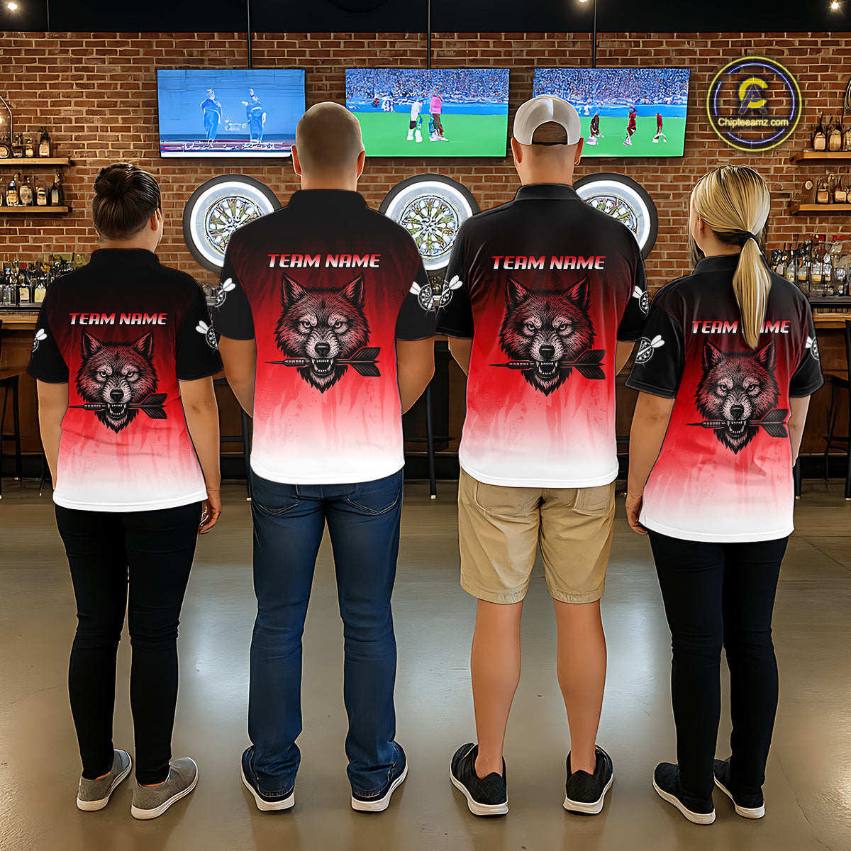 Personalized Wolf-Head Dart Arrows Red Dart Quarter-Zip Shirt For Women Dart Team Jerseys NYN2284