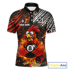 Load image into Gallery viewer, Funny Rooster Plays Pool 8 Ball 3D Billiard Shirt For Men Custom Grunge Flame Billiard Team Attire NYN2566