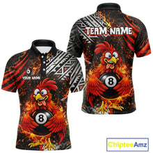 Load image into Gallery viewer, Funny Rooster Plays Pool 8 Ball 3D Billiard Shirt For Men Custom Grunge Flame Billiard Team Attire NYN2566