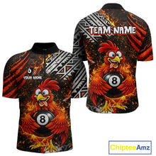 Load image into Gallery viewer, Funny Rooster Plays Pool 8 Ball 3D Billiard Shirt For Men Custom Grunge Flame Billiard Team Attire NYN2566