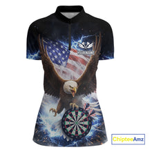 Load image into Gallery viewer, US Flag Smoke Eagle Lightning Dartboard Women Darts Shirt Personalized Patriotic Dart Quarter-Zip Jerseys NYN2575