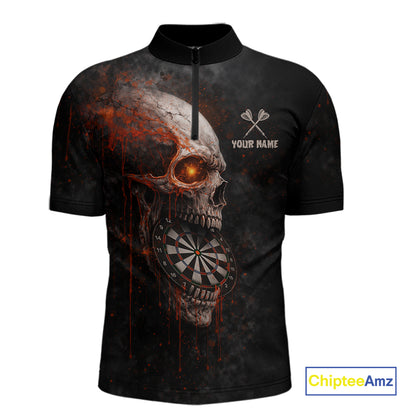 Horror Orange Splatter Grunge Skull Dartboard Dart Quarter-Zip Shirts For Men Custom Dart Team Jerseys NYN2727