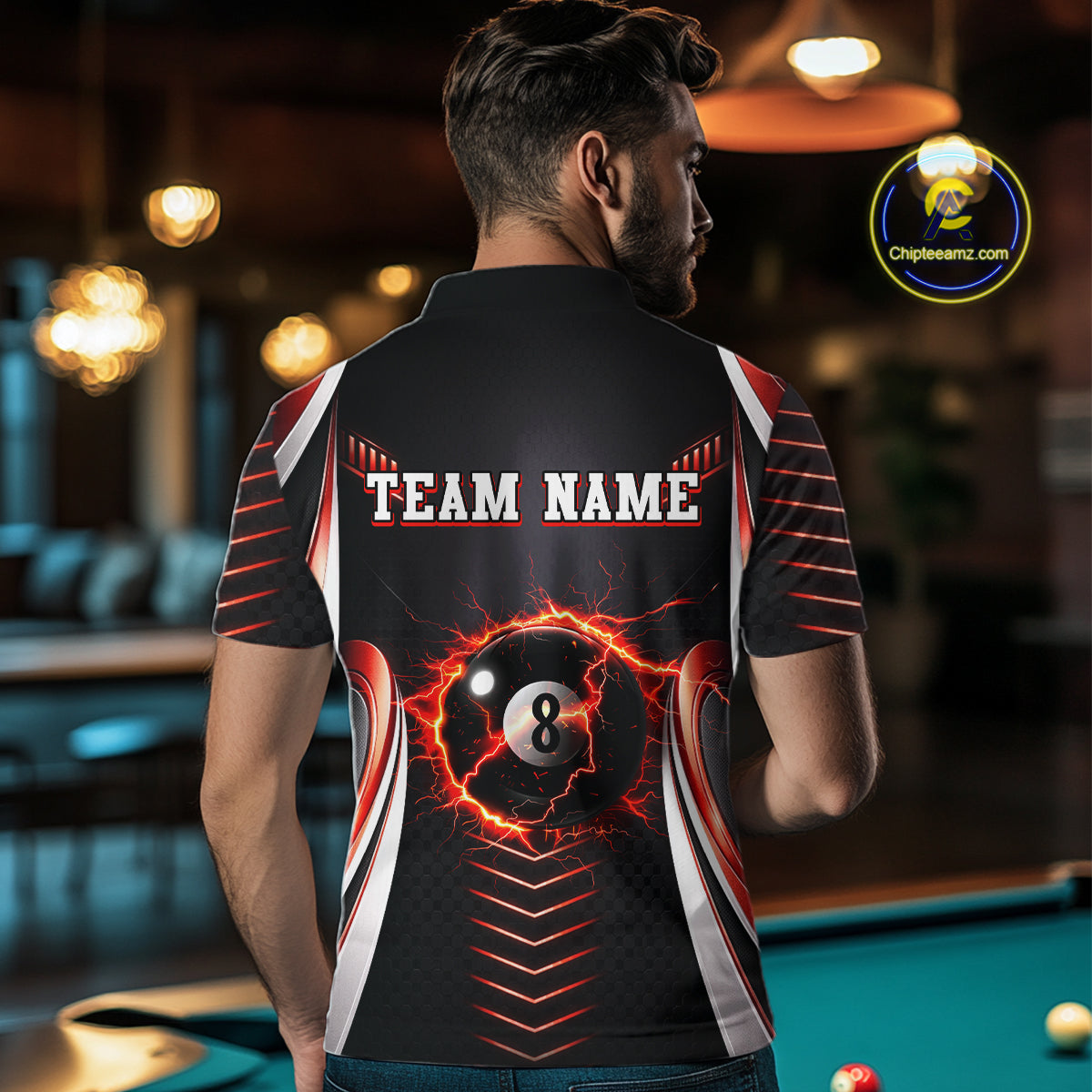 Personalized Red 8 Ball Pool Billiard Shirts For Men Custom Thunder Lightning Pool Team Attire NYN2940