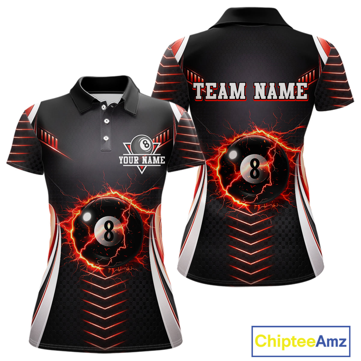 Personalized Red 8 Ball Pool Billiard Shirts For Women Custom Thunder Lightning Pool Team Attire NYN2940