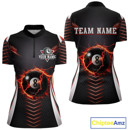 Personalized Red 8 Ball Pool Billiard Shirts For Women Custom Thunder Lightning Pool Team Attire NYN2940