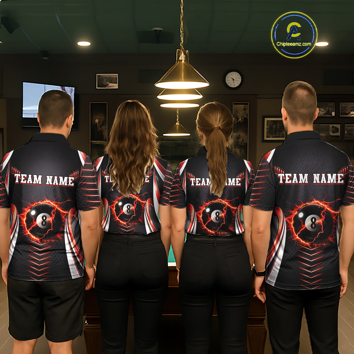 Personalized Red 8 Ball Pool Billiard Shirts For Men Custom Thunder Lightning Pool Team Attire NYN2940